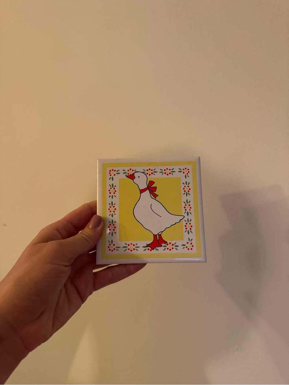 Vintage 1984 White Duck Ceramic Tile Trivet Coaster